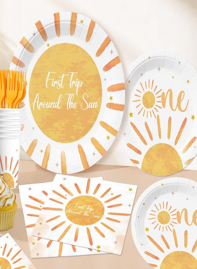 Cocomigo 232pcs First Trip Around the Sun Decorations, One-stop Package Includes 59.1 x 39.4 in Backdrop 40 First Trip Around the Sun Plates 100 Balloons for First Birthday Party - Image 3